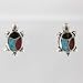 Sterling Silver, Coral, Onyx and Turquoise Inlaid Turtle Earrings, #10794