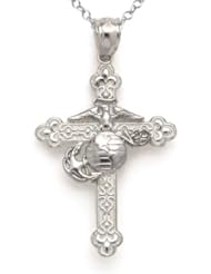 14kt White Gold Large Fancy Marine Cross Pendant - Chain Included