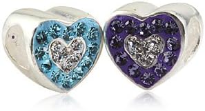 Love Hearts with Purple, Blue and Clear CZ Austrian Crystal Authentic 925 Sterling Silver Bead Fits Pandora Chamilia Biagi Troll Charms Europen Style Bracelets