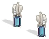 14K White Gold Emerald-cut Created Alexandrite and Diamond Earrings