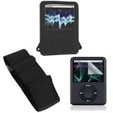 Apple iPod Nano 4GB 8GB 3rd Generation Accessory Kit - Black Silicone Skin Case + Adjustable Sports Armband + Premium Reusable LCD Screen Protector with Lint Cleaning Cloth By Ikross