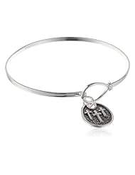 Sterling Silver "Faith Hope Love" Catch Bangle Bracelet with Three Cross Charm Drop
