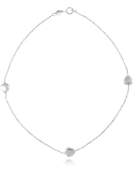 14k Gold Bead Anklet with Stationary Puffed Hearts