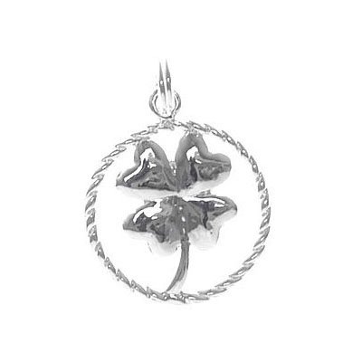 Sterling Silver Twisted Circle 4 Leaf Clover Good Luck Charm Pendant