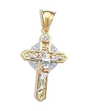 Celtic CZ Cubic Zirconia Crucifix Pendant 14k White Rose Yellow Gold