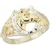 Beautifully Crafted Diamond-cut Sterling-silver Yellow-gold Black Hills Gold Men's Horseshoe Ring