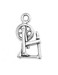 Sterling Silver 18" .8mm Wide Box Chain Necklace With 3D Antique Wool Cotton Thread Spinning Wheel Pendant