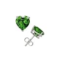 .925 Sterling Silver Lab Created Emerald Gemstone Four Prong Stud Earrings - Heart Shape 4 mm