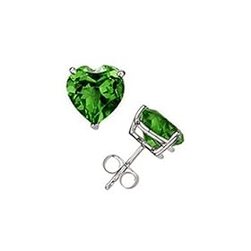 Buy .925 Sterling Silver Lab Created Emerald Gemstone Four Prong Stud Earrings - Heart Shape 4 mm by FindPlease