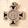 Black Enamel Inlay and Silver Trim Saint Benedict Crucifix - 3/4" Height - Pendant - Made in Italy