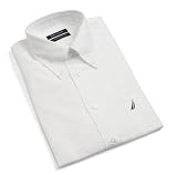 Nautica Mens Vintage Oxford Buttondown Contrast Logo Dress Shirt, White