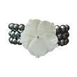 Black Triple Strand Elastic Cultured Pearl Bracelet w. Detachable Mother-of-Pearl Flower Black Triple Strand Elastic Cultured Pearl Bracelet w. Detachable Mother-of-Pearl Flower