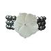 Black Triple Strand Elastic Cultured Pearl Bracelet w. Detachable Mother-of-Pearl Flower