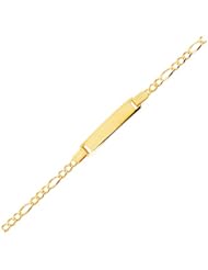 14k Yellow Gold 5.4 mm (7/32 Inch) Figaro Chain Child/Baby ID Bracelet 6"