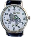 Turtle Watch Smaller Dial 1 Inch Dial. Gold Tone Case. Black Leather Band.