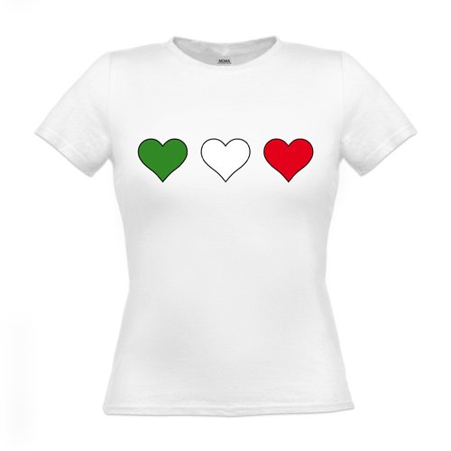 MDMA Frauen T-Shirt Classic Italia grünes Herz weißes Herz rotes Herz groß mdma-ftc00023-4 Textil white / Motiv farbig / Gr. L