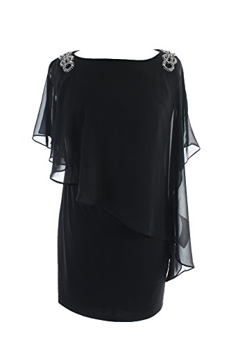 Xscape Petite Black Sleeveless Embellished Chiffon Cap Dress 6P