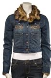 Juniors Short Fur Trim Lined Denim Jacket