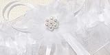 Embroidered Wedding Garters with Rice Pearl Accents White
