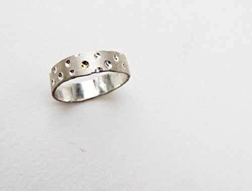 Brushed 'Crater' Ring- Unique ring band with 14k Gold Inster- Art Jewelry heavy stacking ring- Handmade custom ring- Made to order