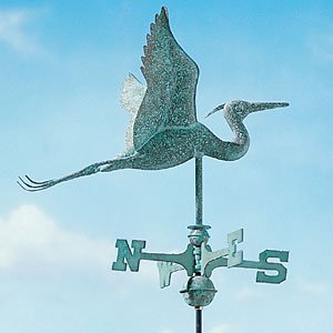 Green Patina Blue Heron Weathervane, Garden Mount, GREEN PATINA (PICTURED) GARDEN MOUNT