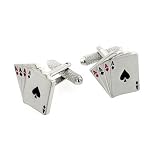 Rodium Plated Men's 4 Aces Poker Cufflinks-Executive Gift