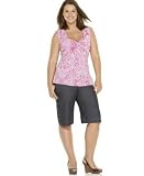 Sele Plus Size Printed Sleeveless Empire-Waist Top & Denim City Shorts