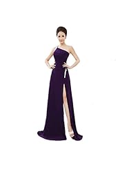 Chiffon Slit Crystal One Shoulder Evening Dress/Bridesmaid Dress/Wedding Party Dress  with a Brush/Sweep Train 