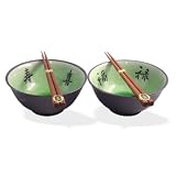 2 piece Japanese Crackle Bowl set w/ Chopsticks
