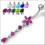 Flower Belly Ring with Dangling Gems Body Jewelry