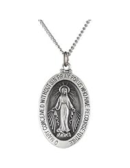 Oval Miraculous Medal Necklace in Solid Sterling Silver 30.00X20.00 MM