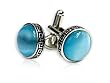 Chic Aquamarine Blue Cateye Cufflinks Framed in Silver with Presentation Box