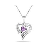 Amethyst and Diamond Heart MOM Pendant