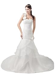 Sophisticated Lace-Up Tiered Sweetheart One Shoulder Floral Print Organza/Satin Mermaid  Dress with a Court Train 