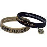 New Moon Rubber Bracelet Set: "Quileute Wolf Pack" with Tribe Logo Charm & Movie Logo - Licensed Twilight Saga Jewelry by NECA