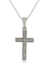 10k White Gold Cross Diamond Pendant Necklace (1/10 cttw, I-J Color, I2-I3 Clarity), 18