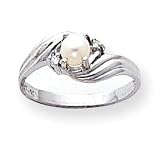 14k White Gold .03ct Diamond Cultured Pearl Birthstone Ring