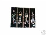 SET OF 4 BLACK LACQUERED FLOWER PICTURES - CHINESE ORIENTAL FURNITURE