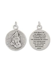 Praying Hands and Serenity Prayer Reversible Pendant Charm Sterling Silver - Made in the USA