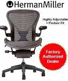 Aeron Chair by Herman Miller - Home Office Desk Task Chair Fully Loaded Highly Adjustable Medium Size (B) - PostureFit Lumbar Back Support Cushion Graphite Frame Wave Hematite Pellicle