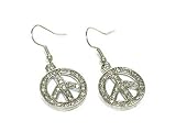 Silver Crystal Peace Symbol Earrings Fashion Jewelry