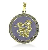 Solid 14 KT Yellow Gold & Purple Jade Chinese Dragon 14K Pendant