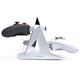 KONNET Xbox 360, Xbox Elite, Xbox Slim Power Pyramid Charger, Charging and Storage Dock / Tower / Kit / Stand for Four Game Controllers / Consoles - White
