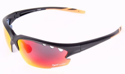 Expert Black CYCLING SUNGLASSES - INTERCHANGEABLE Vented Red, POLARISED, Clear & Light Enhancing Lenses. Also for Running, Sailing, Shooting, Climbing. For Men and Women. UV400 Protection