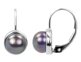 Freshwater Black Button 7mm Pearl Earring in 14K White Gold