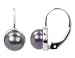 Jewelry : Freshwater Black Button 7mm Pearl Earring in 14K White Gold