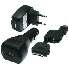4 in 1 Lade/Hotsync Set (schwarz) KFZ / HOME / DATEN für Apple iPhone / iPhone 3G KFZ Ladekabel Netzteil Datenkabel 4in1