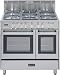 Verona VEFSGE365DSS 36" Double Oven Dual Fuel Range, 5 Sealed Gas Burners, 2.4 cu. ft. Oven Capacity, Storage Drawer, Electronic Ignition, Digital Clock and Timer: Stainless Steel