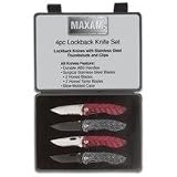 Maxam 4pc Stainless Steel Lockback Knife Set