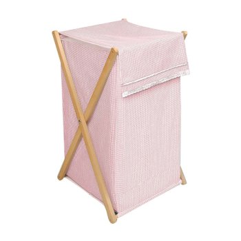 Wood Frame Folding Hamper - Pink Gingham